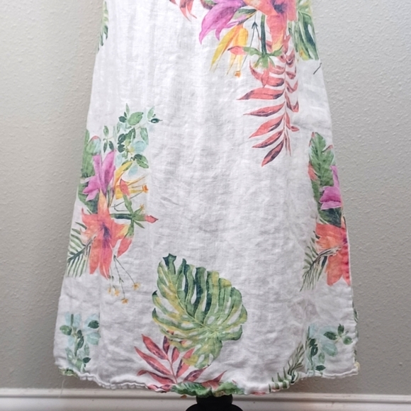 Lungo L'arno 100% Linen Botanical Floral Beachy Coastal Mini Dress - Picture 4 of 12